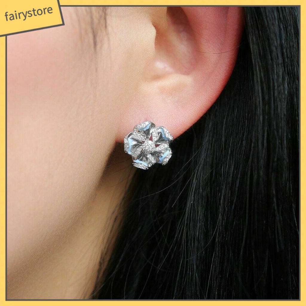 1 Đôi Bông Tai Hợp Kim Hình Hoa Đính Đá Tinh Tế Dành Cho Nữ