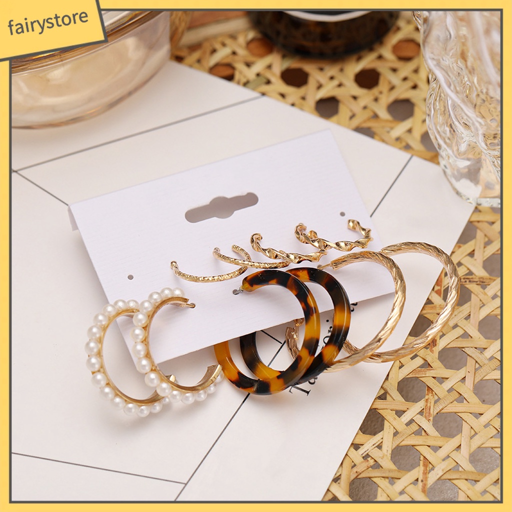 1 Bộ Bông Tai Tròn Đính Đá &amp; Ngọc Trai Nhân Tạo Cho Nữ