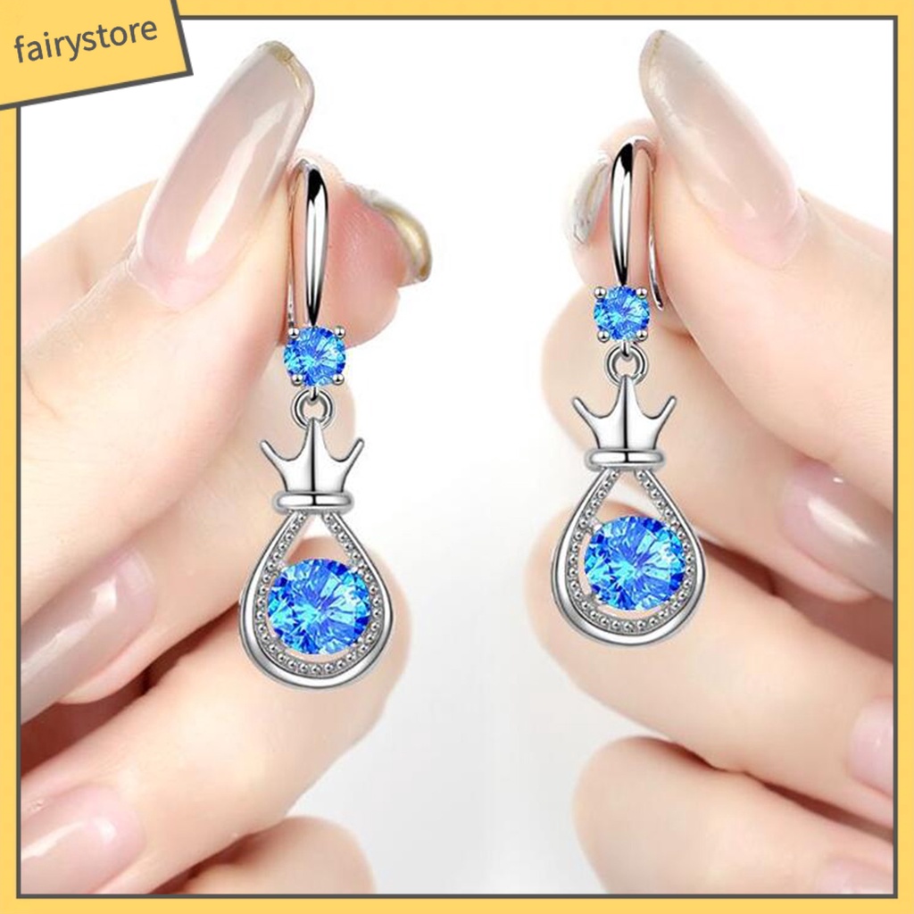 1 Đôi Bông Tai Hình Vương Miện Bằng Kim Loại Dát Đá Cho Nữ