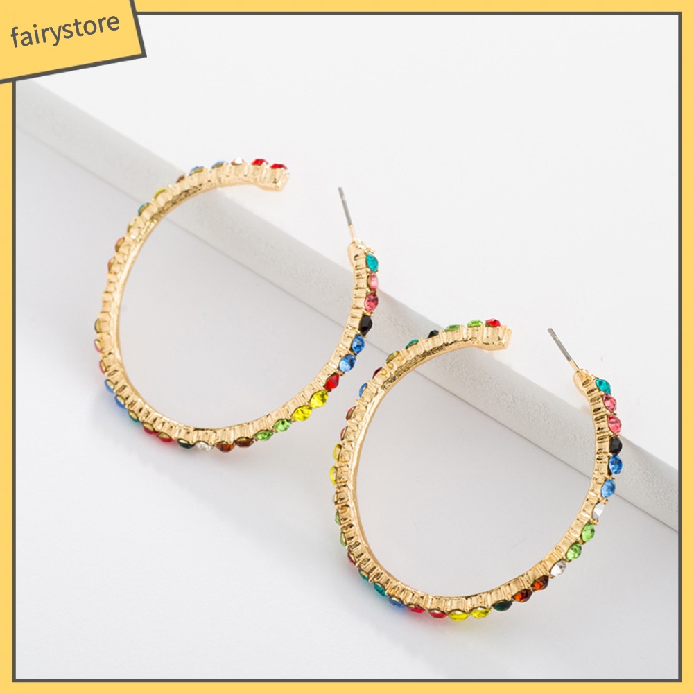 Khuyên Tai Tròn Lớn Đính Đá Thời Trang Cho Nữ