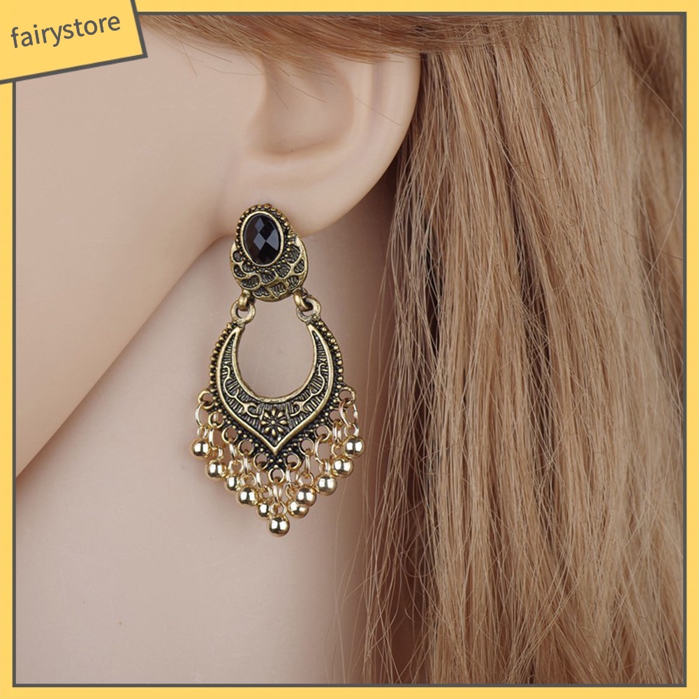 Bông Tai Dáng Dài Phối Tua Rua Phong Cách Cổ Điển Thời Trang Cho Nữ