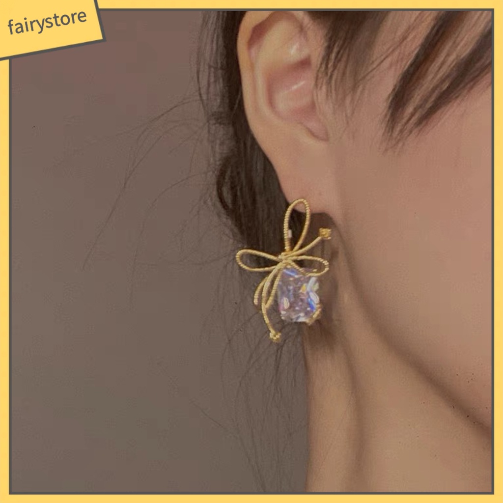 1 Đôi Bông Tai Hình Nơ Lớn Bằng Hợp Kim Lấp Lánh Thanh Lịch Dành Cho Nữ