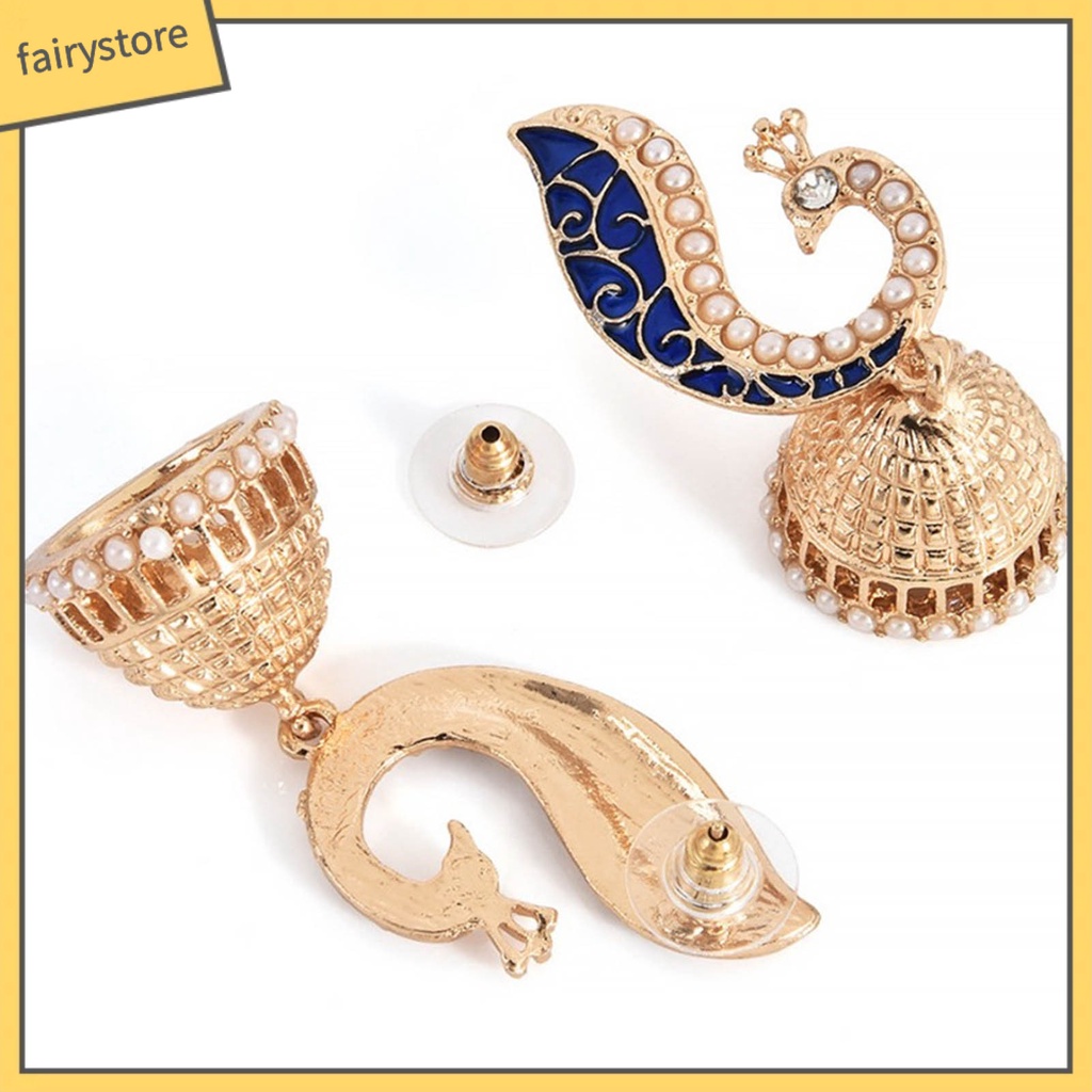 1 Đôi Bông Tai Hình Chim Công Đính Ngọc Trai Nhân Tạo Dành Cho Nữ