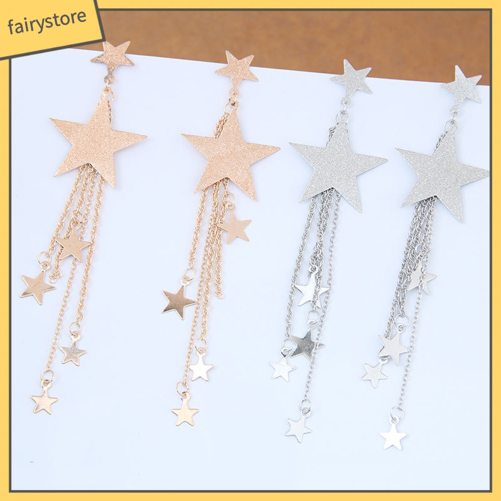 Bông Tai Ngôi Sao Năm Cánh Dáng Dài Tua Rua Thời Trang Cho Nữ