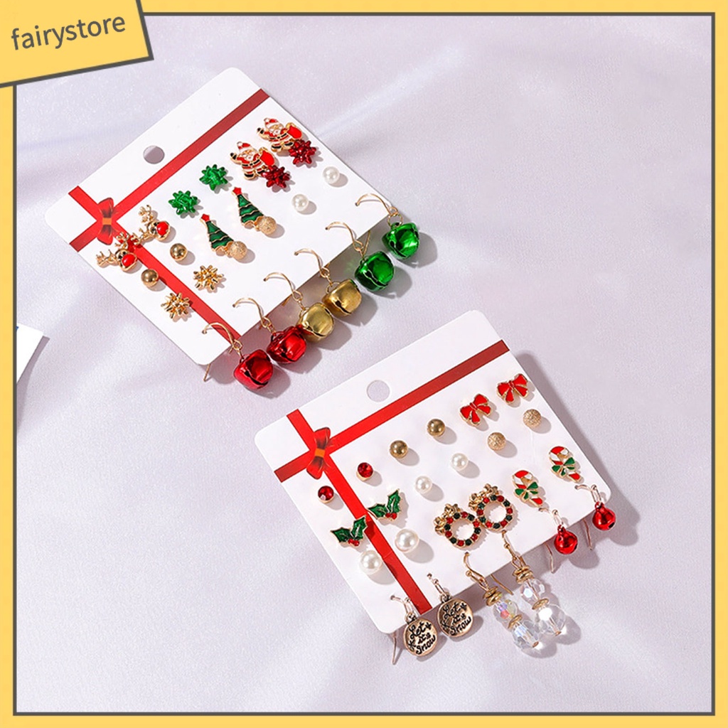 [FRO] 12 Đôi Bông Tai Hình Chuông Giáng Sinh Nhiều Màu Sắc Tinh Tế Cho Năm Mới
