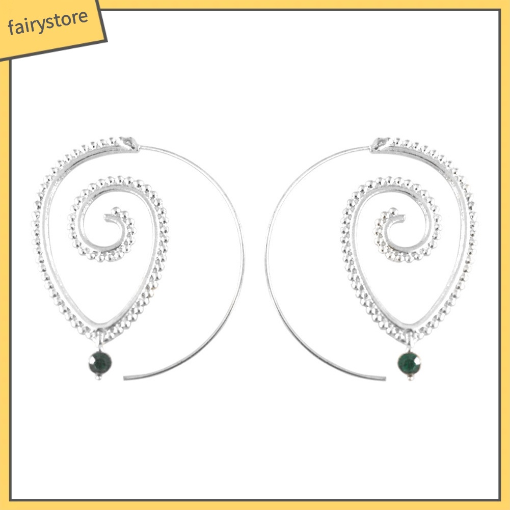 Bông Tai Hình Giọt Nước Dạng Xoắn Đính Đá Dành Cho Nữ