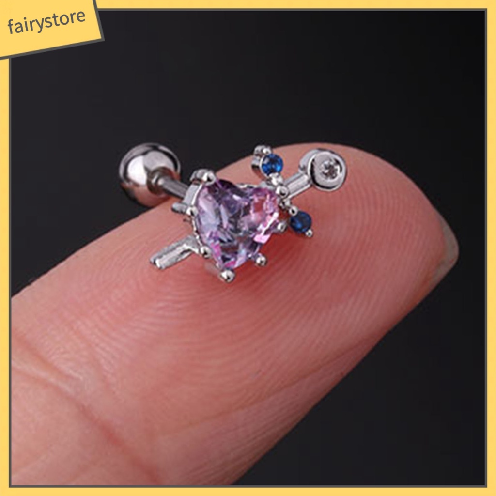 1 Bông Tai Hình Trái Tim Mini Đính Đá Lấp Lánh Cho Nữ