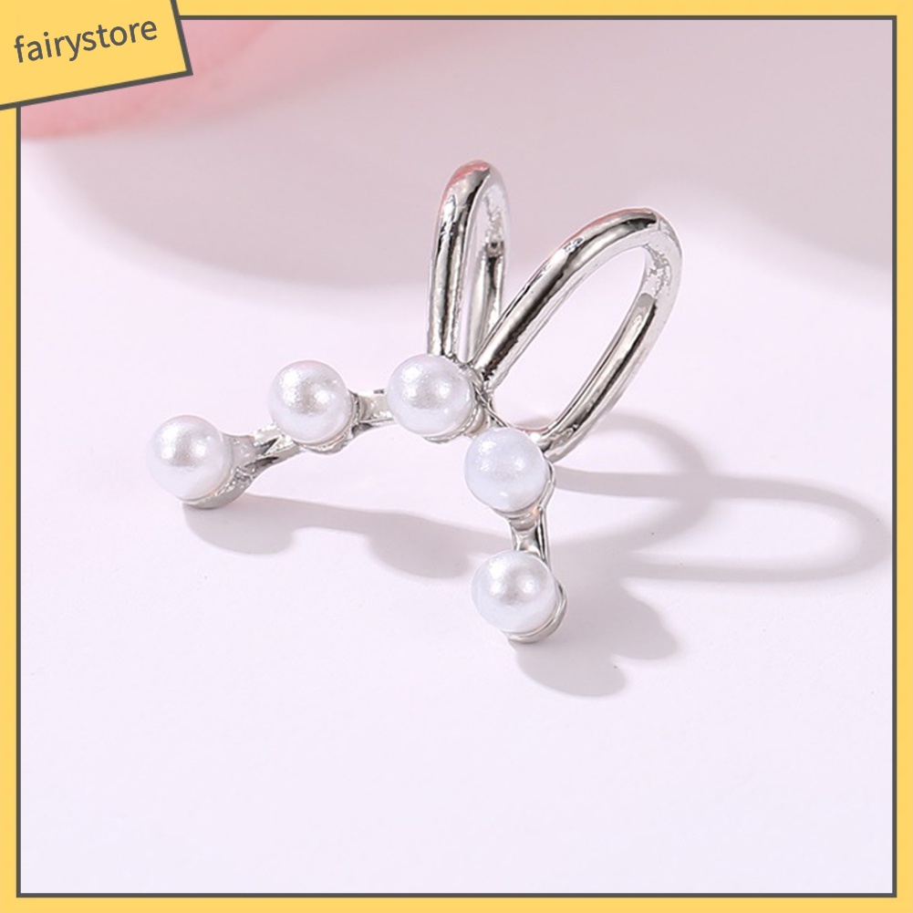 1 Khuyên Kẹp Vành Tai Đính Ngọc Trai Nhân Tạo Hình Vòng Cung Thời Trang