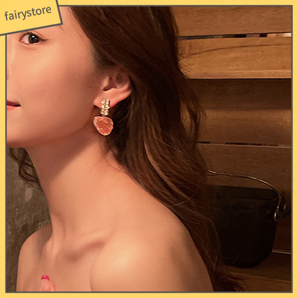 1 Đôi Bông Tai Hình Trái Tim Đính Đá Zircon Lấp Lánh Dành Cho Nữ