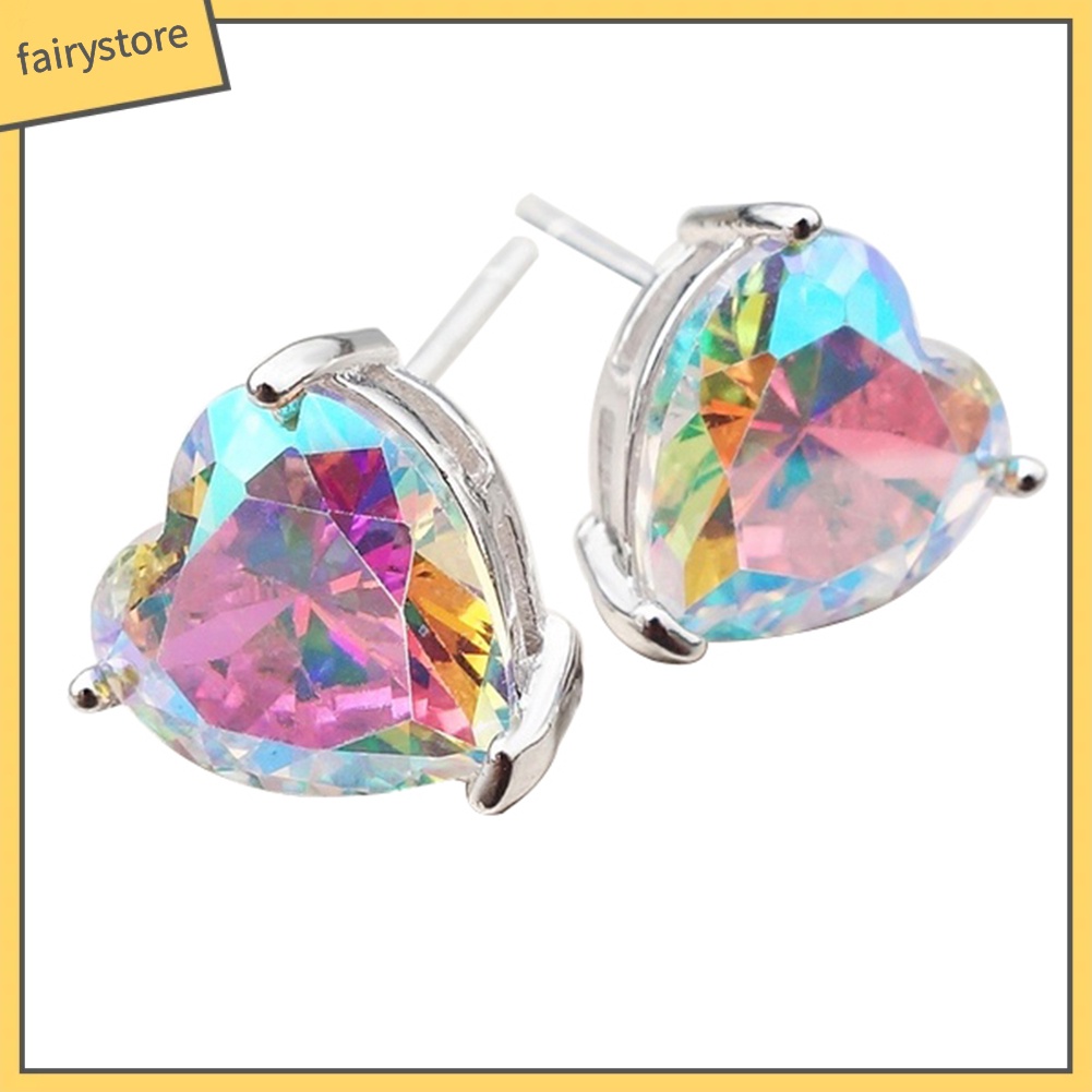 Đôi Bông Tai Hình Trái Tim Đính Đá Thời Trang Cho Nữ