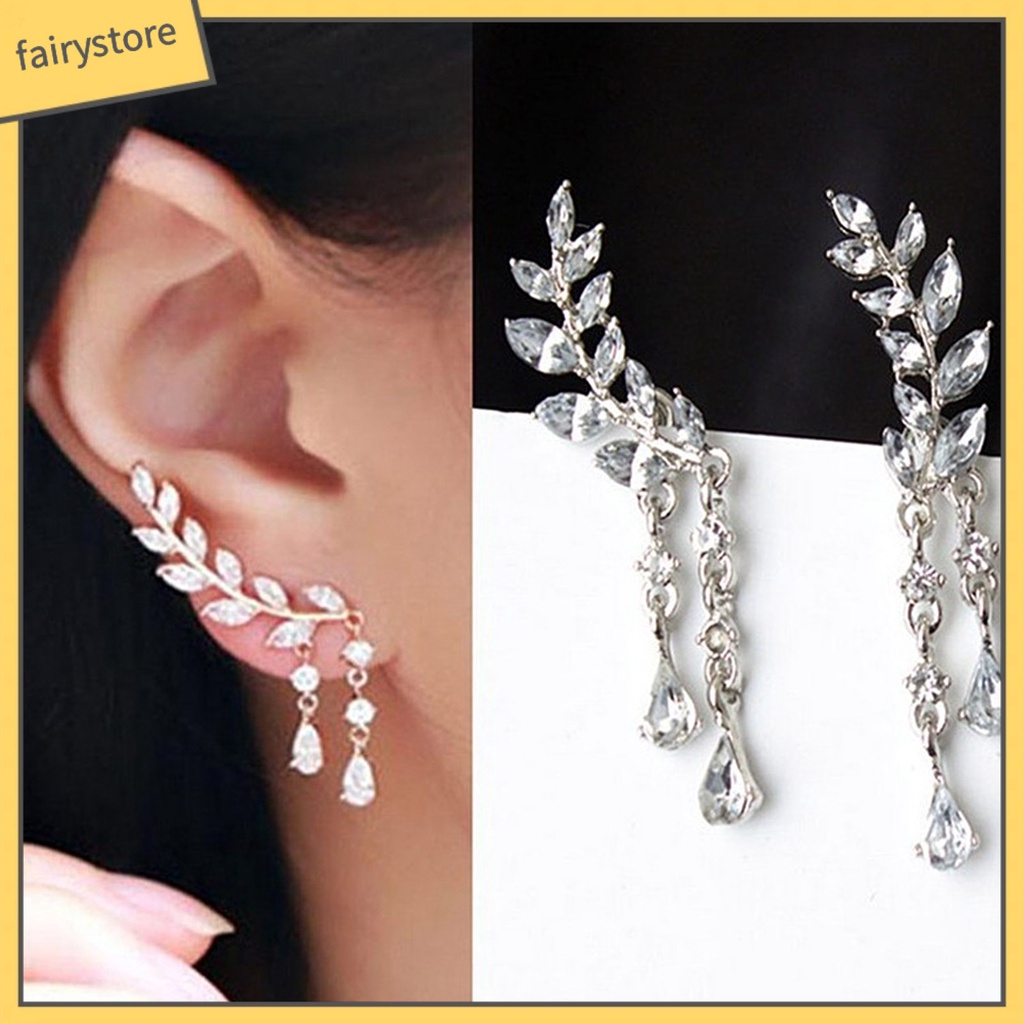 1 Đôi Bông Tai Hình Giọt Nước Đính Đá Lấp Lánh Dành Cho Cô Dâu