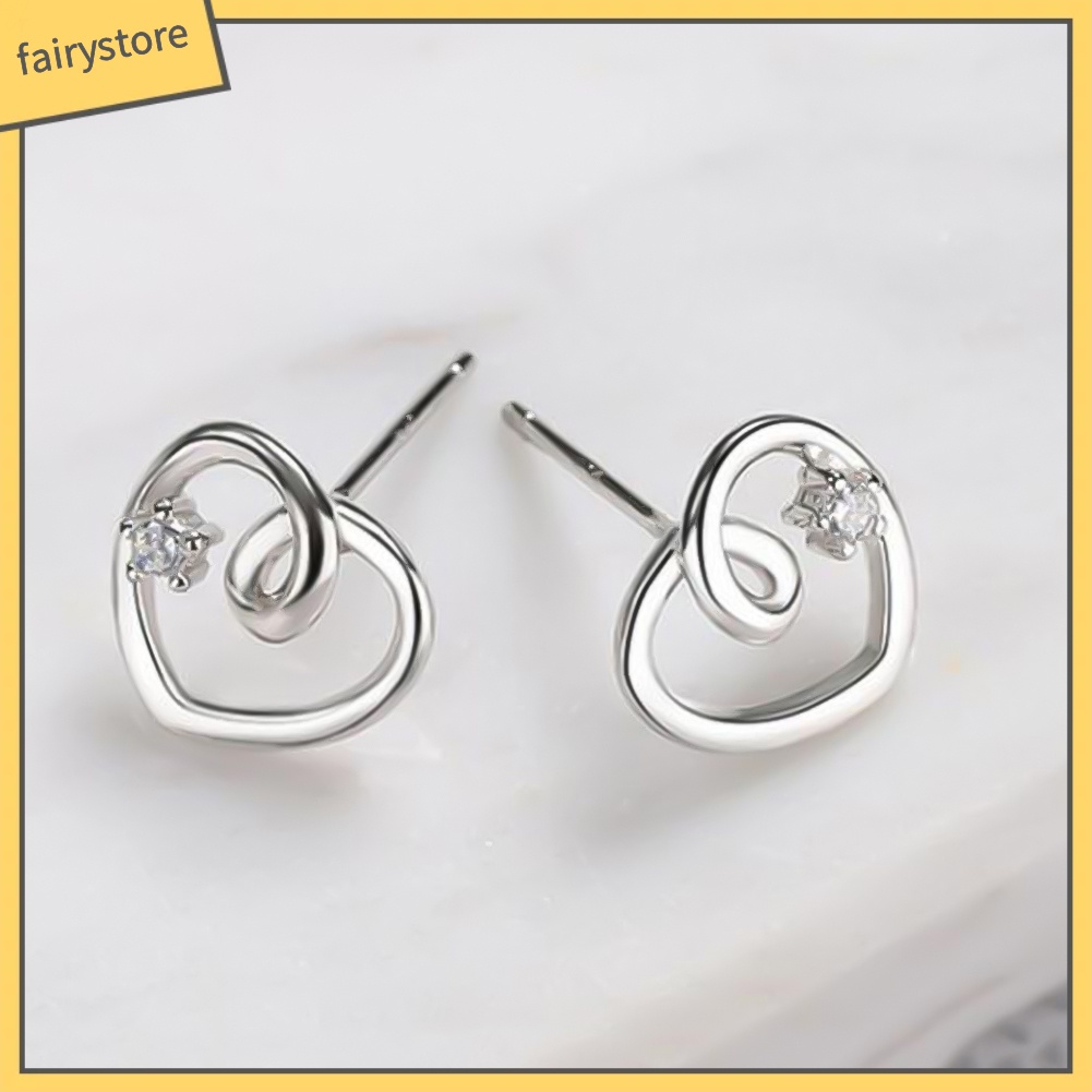 Bông Tai Hình Trái Tim Đính Đá Thời Trang Dành Cho Nữ