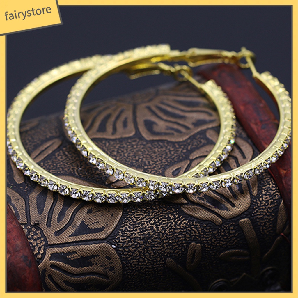 1 Đôi Bông Tai Hình Tròn Lớn Bằng Hợp Kim Đính Đá Dành Cho Nữ Sinh Nhật Kỷ Niệm