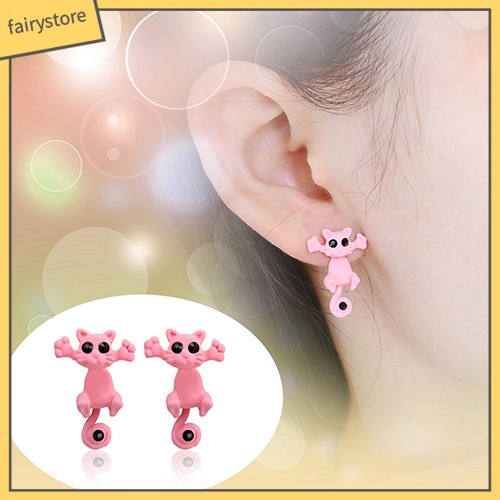 Bông Tai Hình Mèo Hoạt Hình Phong Cách Punk Dễ Thương Cho Nữ