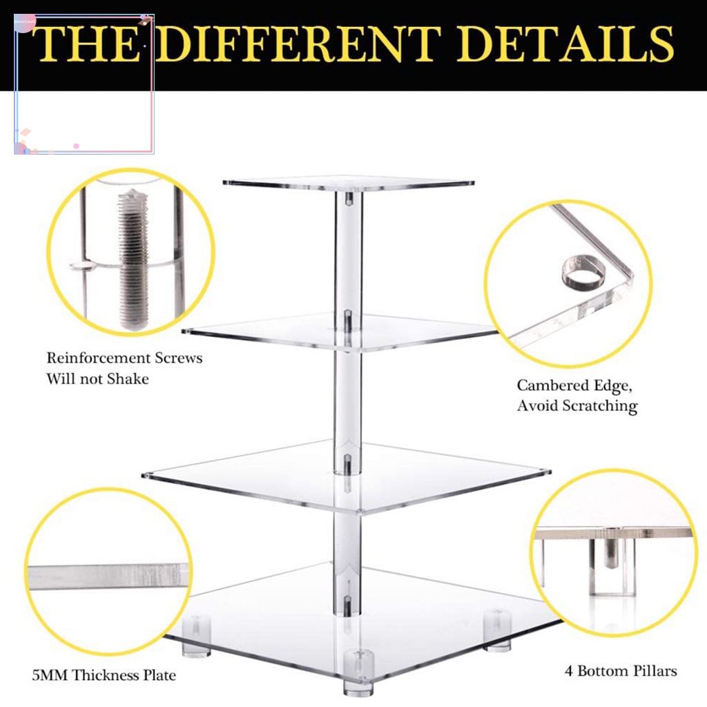 Giá Đỡ Trưng Bày Bánh Cupcake 4 Tầng Có Đèn LED Bằng Acrylic