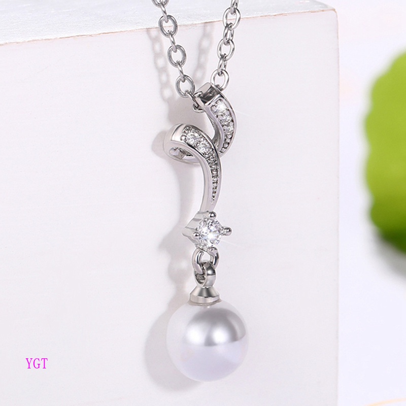 Ygt Vòng cổ Bạc Mặt Đá Zircon Ngọc Trai Trắng Dành Cho Nữ