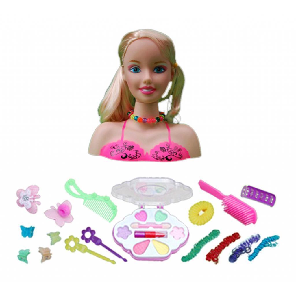 (runbu) Bộ Trang Điểm Búp Bê Với Đầu Tạo Kiểu Tóc Và Phụ Kiện Tóc Vàng