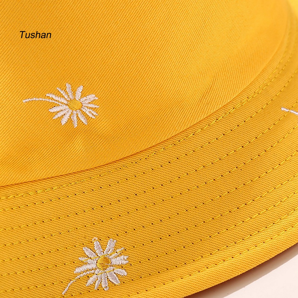 Nón Bucket Màu Trơn In Họa Tiết Hoa Xinh Xắn Có Thể Gấp Gọn Tiện Dụng Cho Nữ