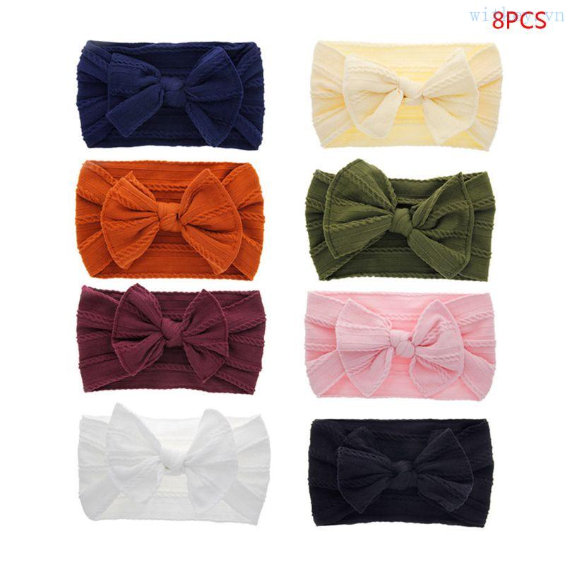 Set 8 Băng Đô Vải Co Giãn Họa Tiết Dễ Thương Cho Bé Gái