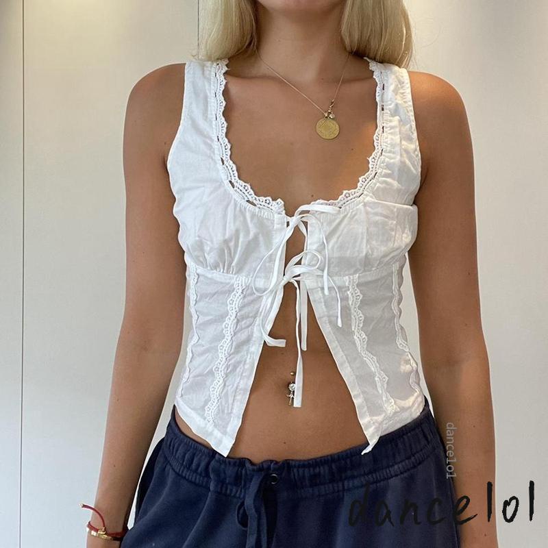 Áo Khiêu Vũ Không Tay Thắt Dây Trước Phối Ren 1O1 Dành Cho Nữ