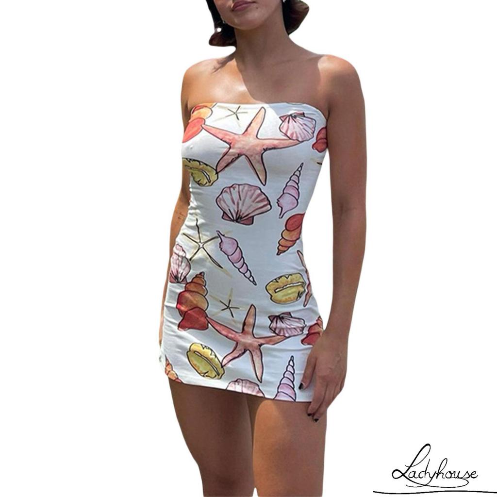 Ldd-đầm Ống Mùa Hè Cho Nữ, Ốc Sên Biển / Biển Không Tay Hở Vai Bó Sát Cỡ S / M / L