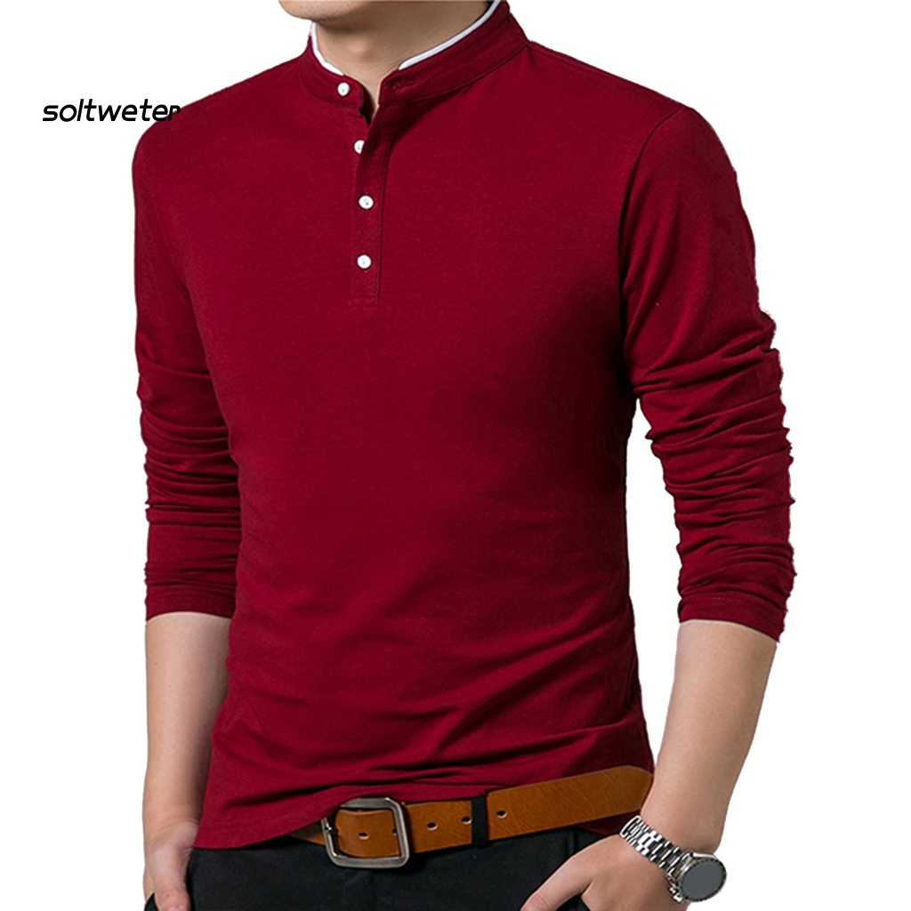 Áo Sơ Mi Cổ Đứng Màu Trơn Thoáng Khí Thời Trang Mùa Xuân Cho Nam