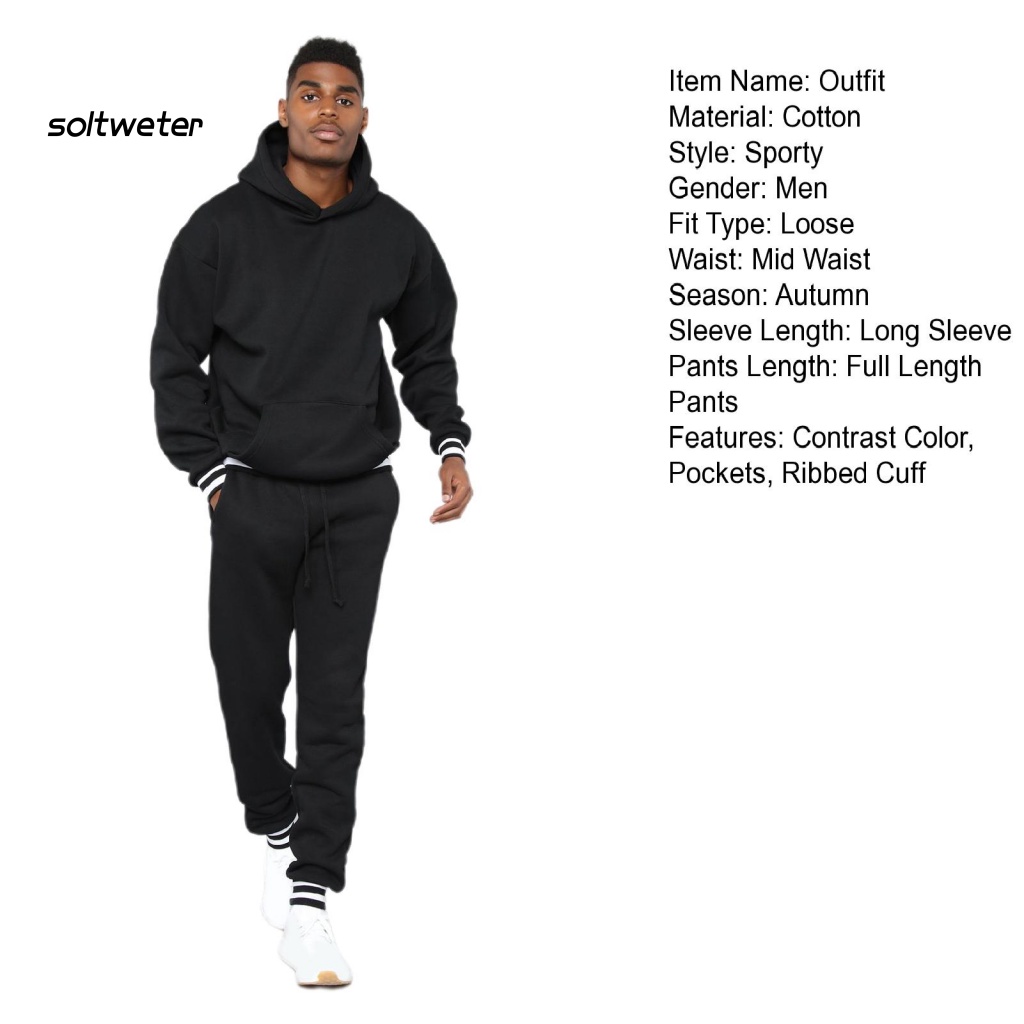 Set 1 Bộ Áo Hoodie + Quần Thể Thao Có Gân Màu Sắc Tương Phản Thời Trang Mùa Thu