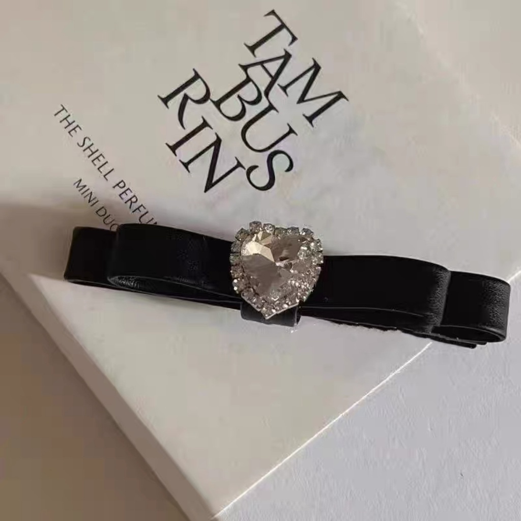 Kẹp Tóc Nơ Bằng Da Đính Kim Cương Lấp Lánh Phong Cách Mới