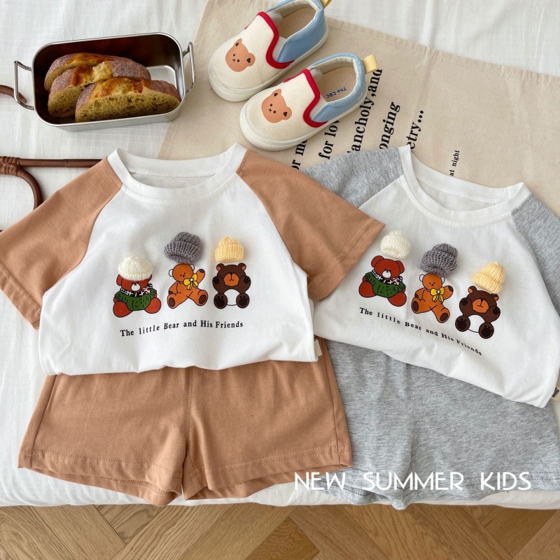 MNGRL Đồ Bộ Set Áo Thun Ba Lỗ Quần Short Thời Trang Mùa Hè Cho Bé Gái Bé Trai