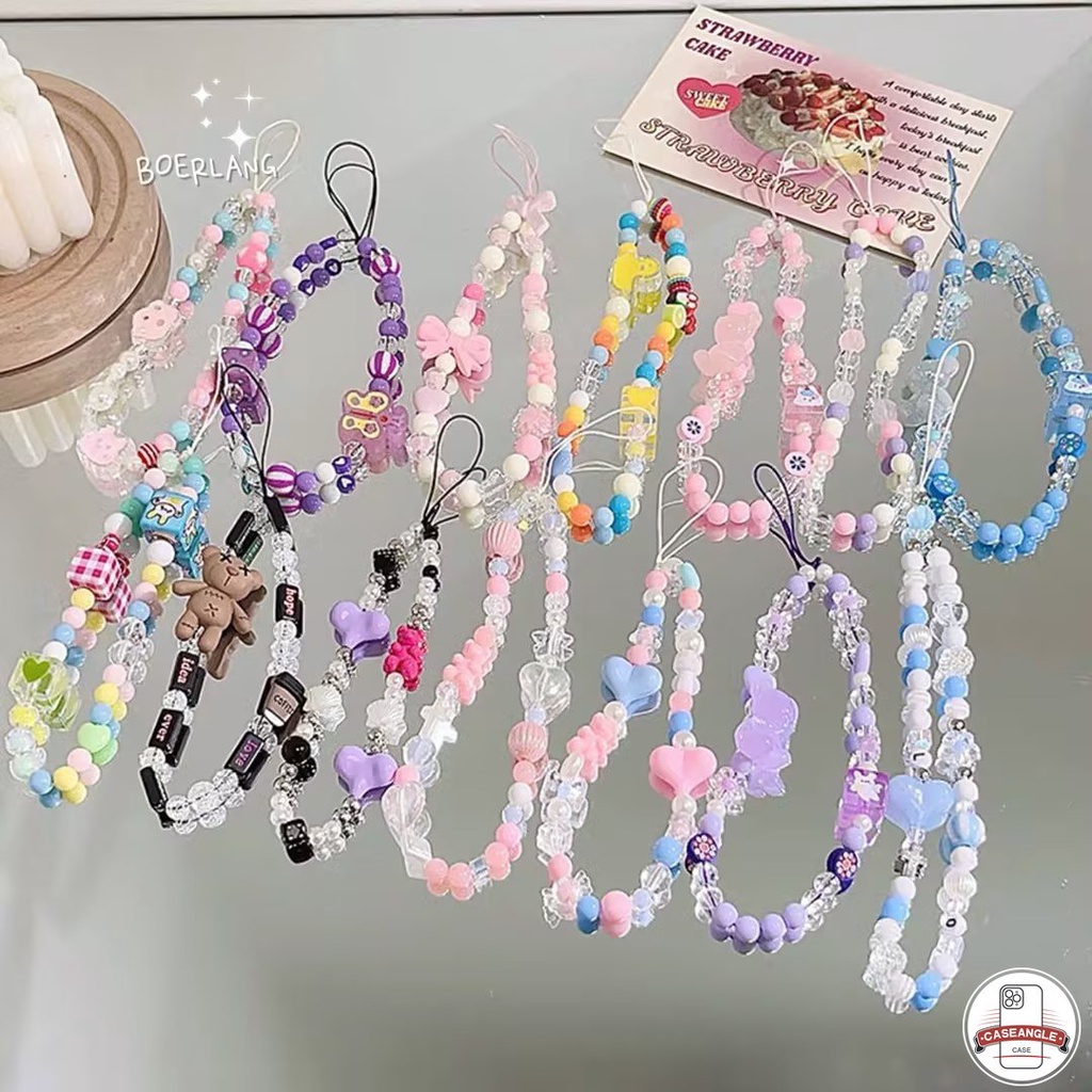 Dây Đeo Điện Thoại Xâu Hạt Ngọc Trai Hình Thỏ / Gấu Dễ Thương Kiểu Hàn Quốc Charms