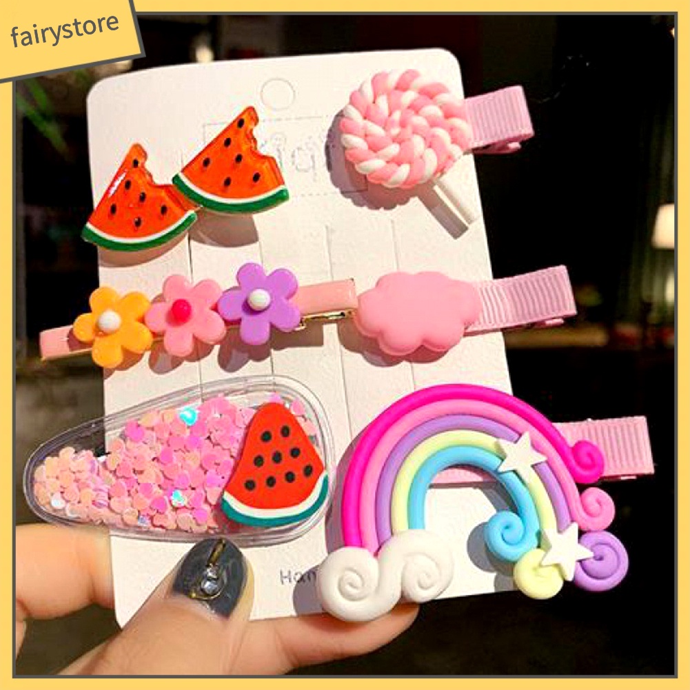 Kẹp Tóc Mái Cầu Vồng Họa Tiết Hoa / Dâu Hoạt Hình Cho Bé Gái