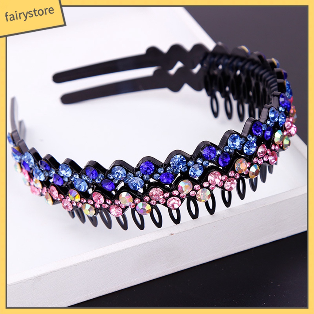 Băng Đô Cài Tóc Đính Đá Lấp Lánh Chống Trượt Có Răng Dành Cho Nữ