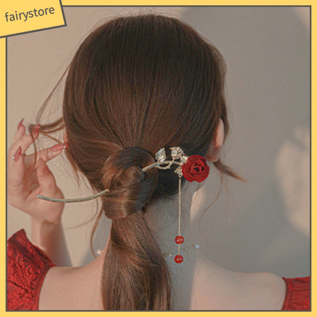 Trâm Cài Tóc Đính Hạt Và Tua Rua Chống Trượt Trang Trí Hoa Hồng Dễ Thương Dành Cho Bạn Nữ