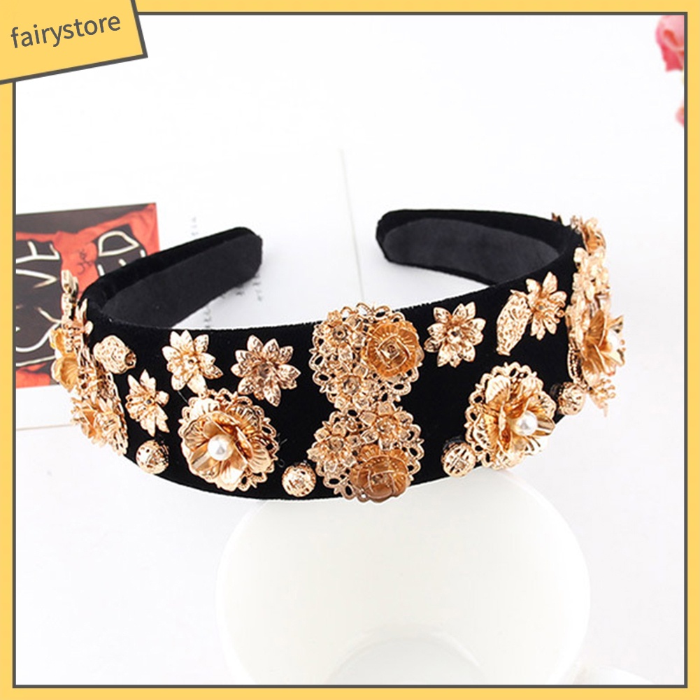 Băng Đô Cài Tóc Bản Rộng Đính Đá &amp; Ngọc Trai Nhân Tạo Cho Nữ