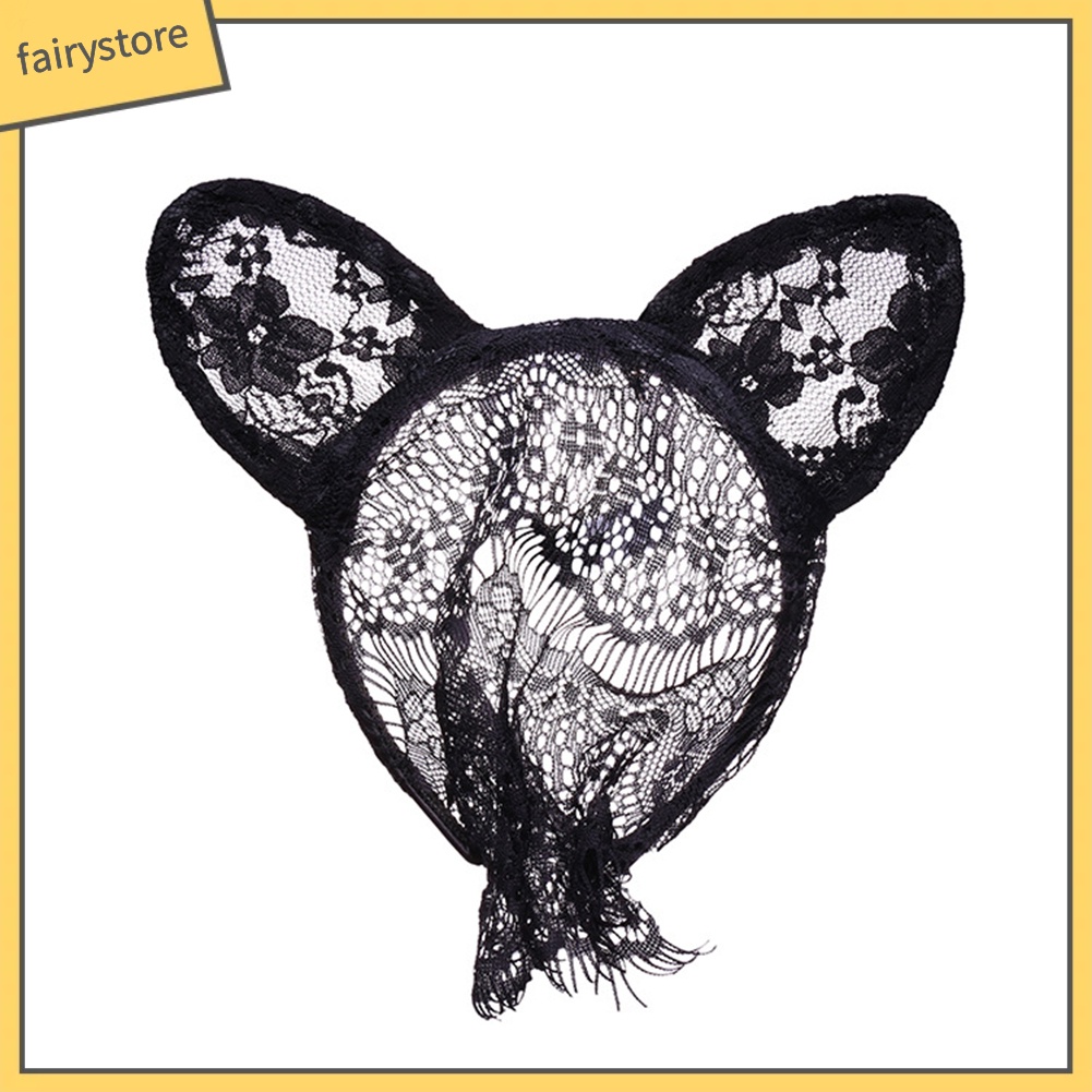 Băng Đô Cài Tóc Hình Tai Mèo Phối Ren Thời Trang Cho Nữ