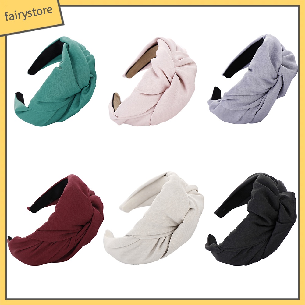 Băng Đô Cài Tóc Bản Rộng Màu Trơn Thắt Nút Chéo Thời Trang Cho Nữ