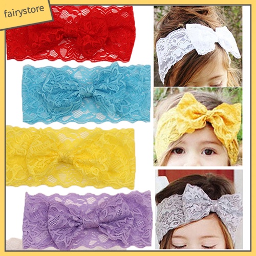 Băng Đô Cài Tóc Phối Nơ Ren Xinh Xắn Cho Bé Gái