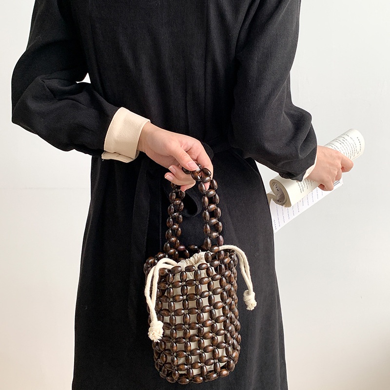 Túi Xách Dây Rút Bằng Hạt Gỗ Thời Trang Nữ Tính