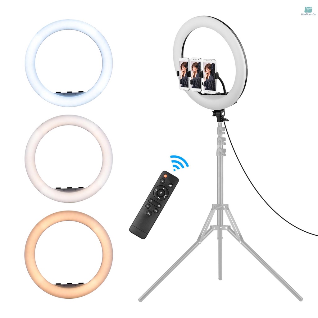 21 Inch LED Ring Light Photography Lamp Set Stepless Dimmable 3000K-6000K with 3pcs Phone Holders Remote Control Carrying Bag for Selfie Makeup Live Streaming Vlogging
