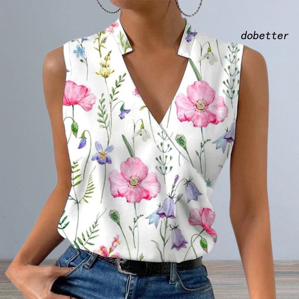 Áo Thun Sát Nách Cổ Chữ V In Họa Tiết Hoa Mềm Mại Thời Trang Mùa Hè Cho Nữ