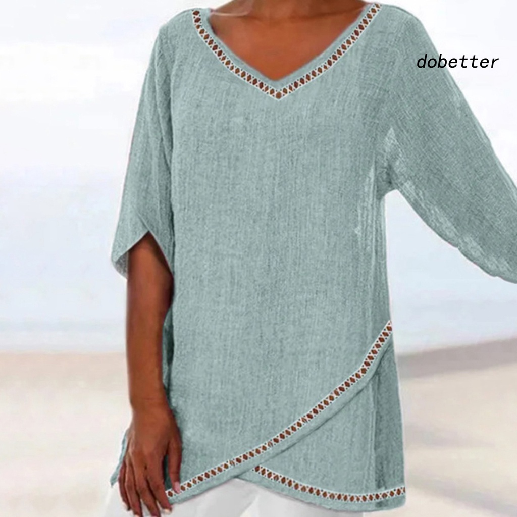 [DO] Áo Sơ Mi Dáng Rộng Cổ Chữ V Viền Ren Không Đều Màu Sắc Tinh Khiết Dành Cho Nữ