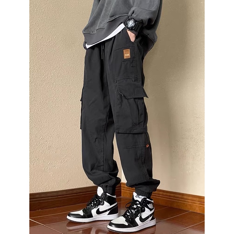 Quần Dài Dáng Rộng Vải Cotton Phối Nhiều Túi Kiểu Retro Nhật Bản Thời Trang Mùa Hè Cho Nam