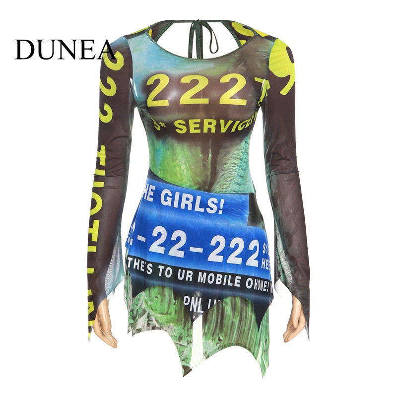 DUNEA Đầm Cổ TròN Hở Lưng Tay DàI