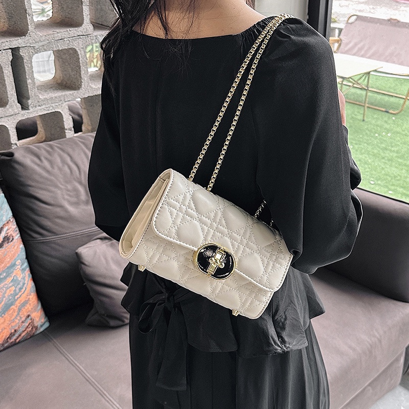 Ielgy Túi Đeo Vai Dây Xích Họa Tiết Quả Dứa Hình Thoi Ghép Màu Tinh Khiết Cá Tính Dành Cho Nữ