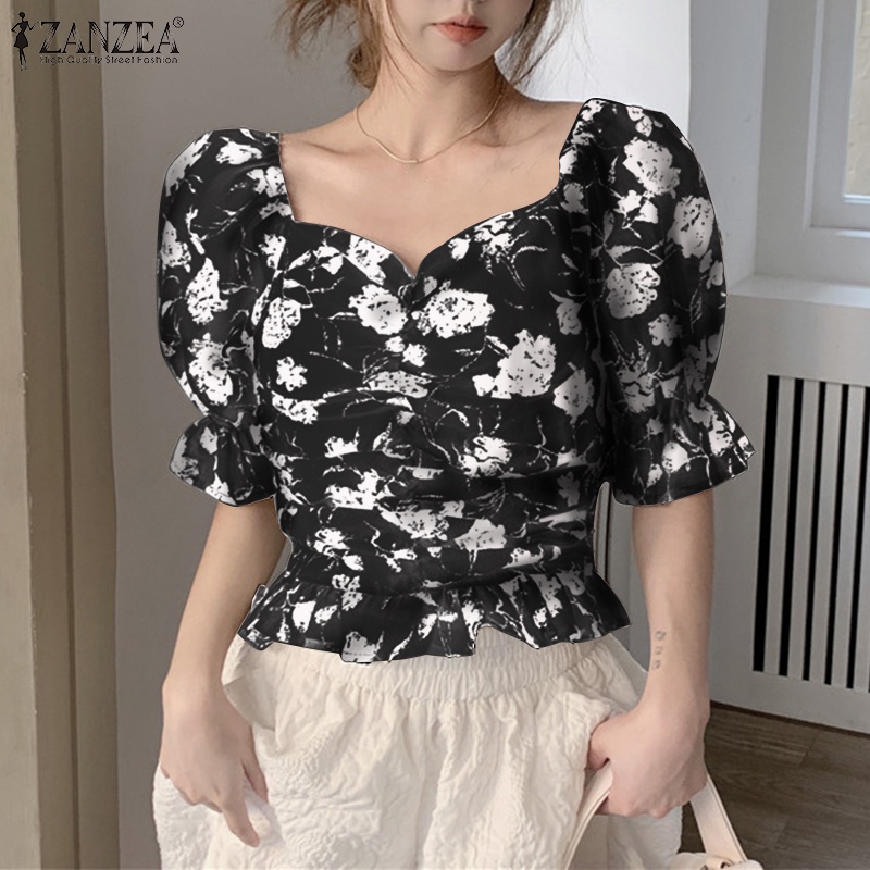 Zanzea Áo Kiểu Tay Lửng Cổ Vuông In Họa Tiết Hoa Phong Cách Hàn Quốc Dành Cho Nữ