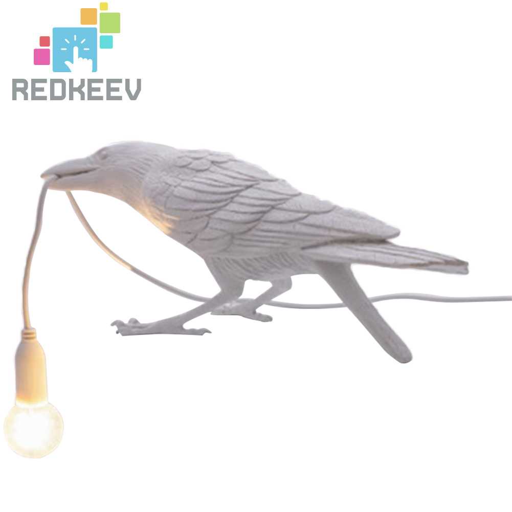 Đèn Ngủ Để Bàn E14 Hình Chú Chim Bằng Nhựa Resin Ổ Cắm US EU