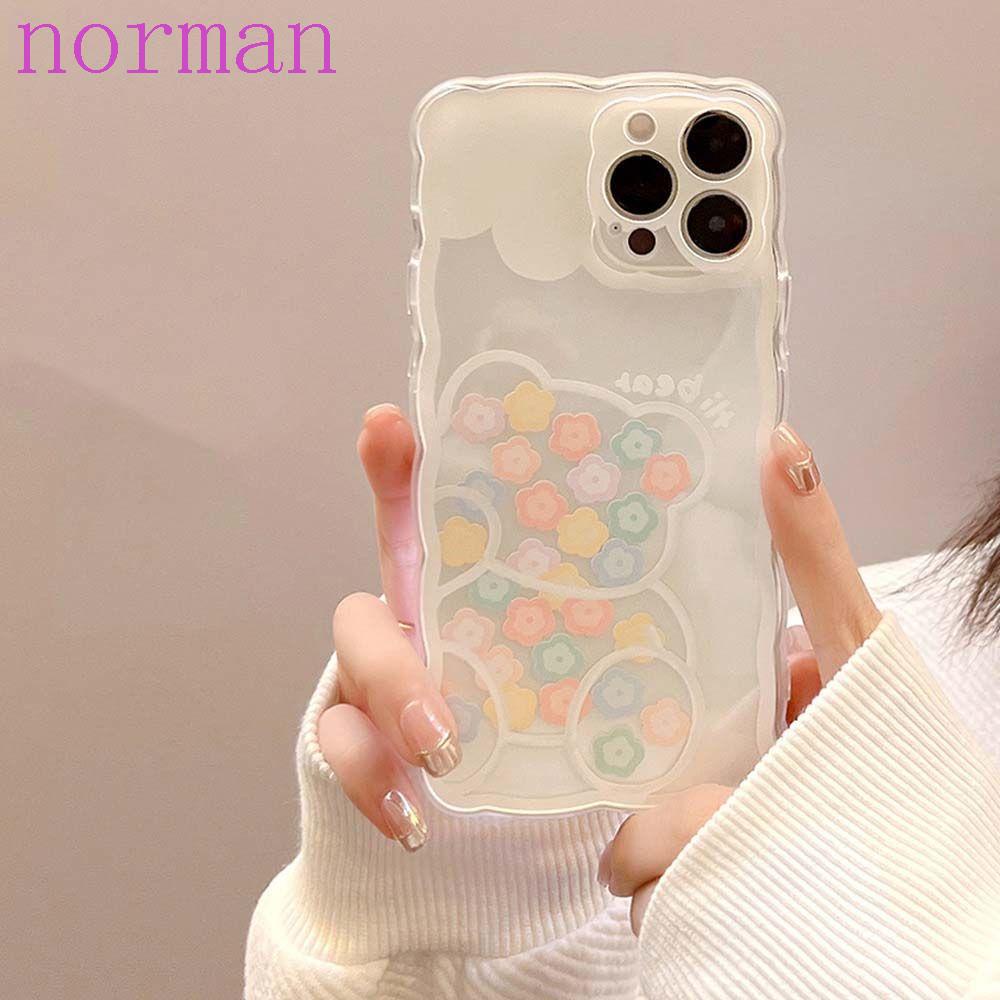 Ốp Điện Thoại Dẻo Trong Suốt Họa Tiết Hoạt Hình Gấu &amp; Hoa Dễ Thương Cho iPhone 13Pro Max