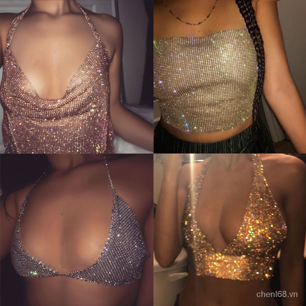 Áo Hai Dây Đính Đá Phong Cách Âu Mỹ Thời Trang Quyến Rũ Cho Nữ