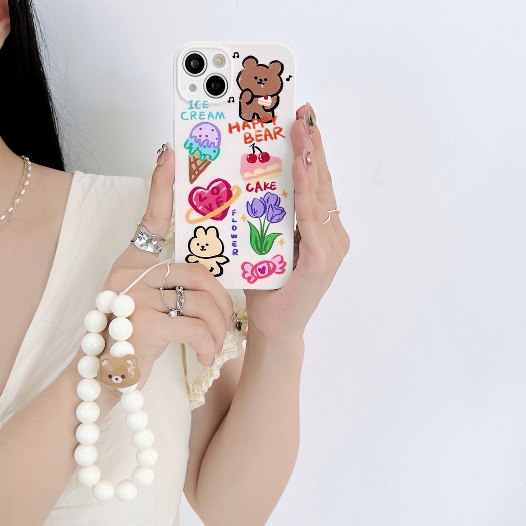 Ốp Điện Thoại TPU Silicon Chống Sốc In Hình Gấu Hoạt Hình Kèm Dây Đeo Cho iPhone 13 12 11 Pro Max 14 Plus