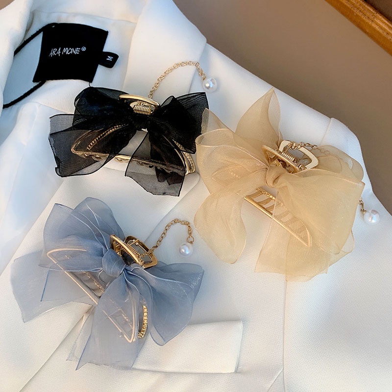 Kẹp Tóc Nơ Lưới Tua Rua Cá Tính Thời Trang